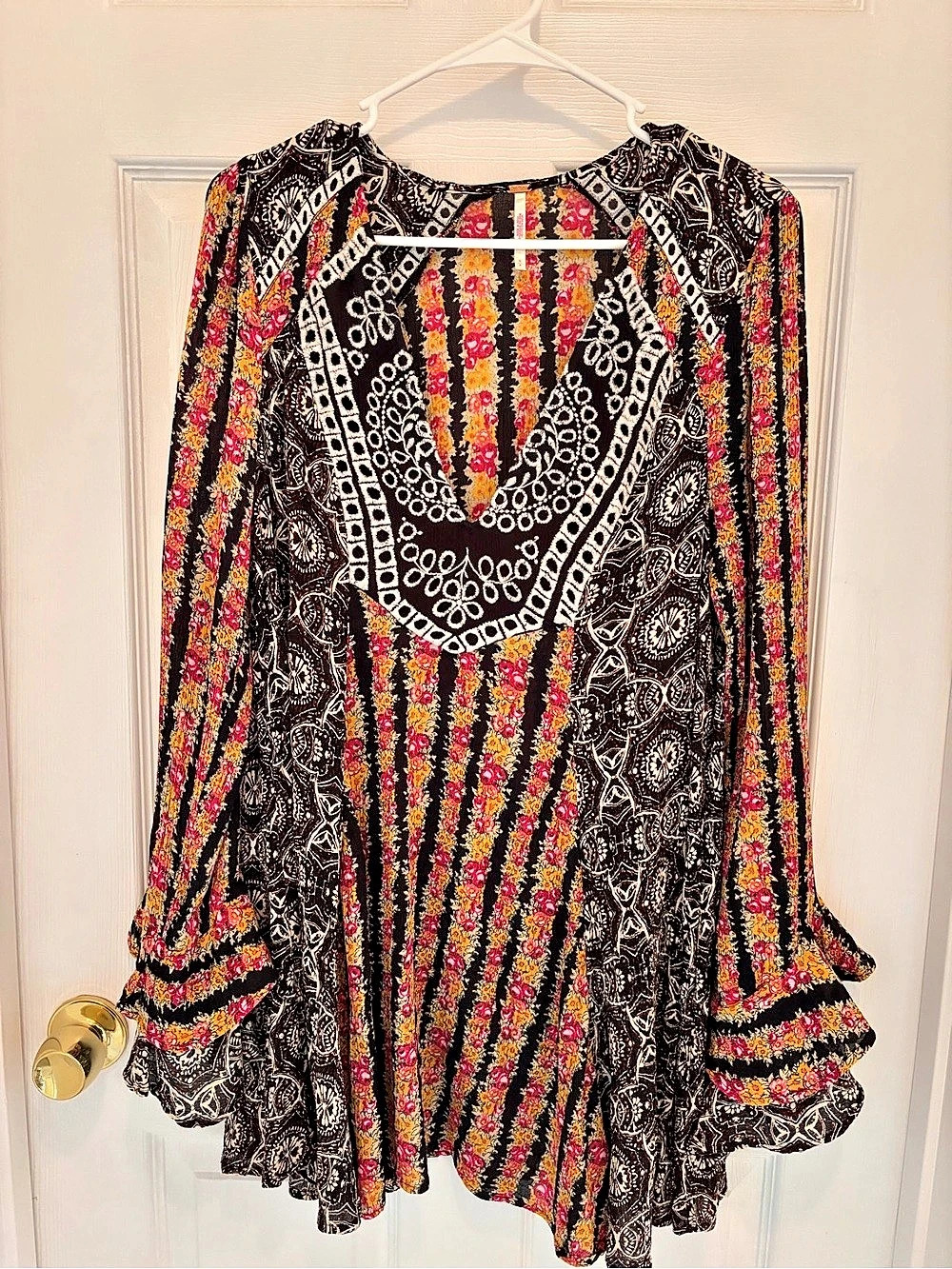 Free People Floral Embroidered Mini Dress Black & Pink Size Small